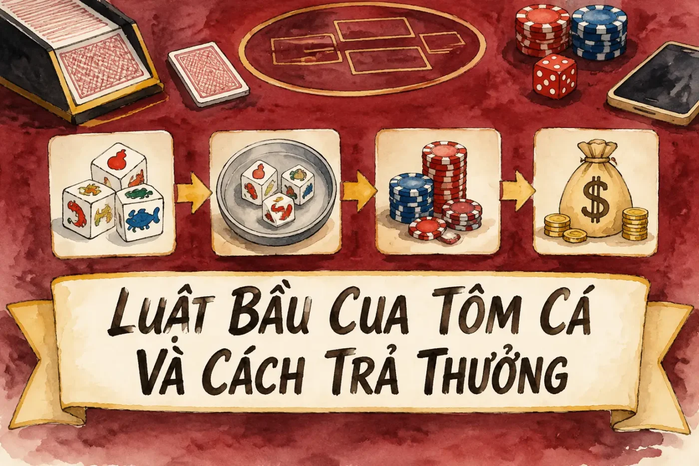 Rất đơn giản thôi, bầu cua có sáu biểu tượng tương ứng sáu mặt xúc xắc - cách chơi bầu cua luôn thắng